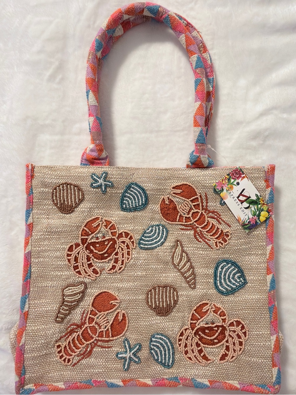 Express Edit Embroidered Coastal Tote Bag - Multicolor